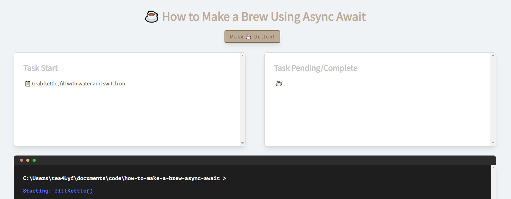Image of Making a Brew Using Async Await website